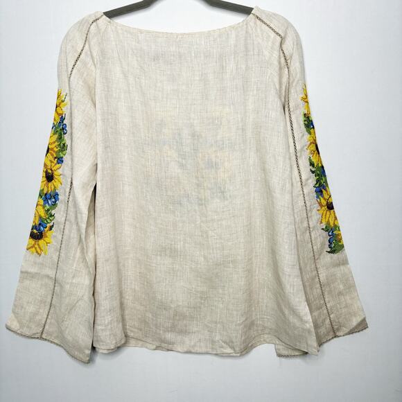 Needlepoint Yellow Sunflower Peasant Blouse Womens 46/XL Drawstring Neckline - Picture 9 of 12